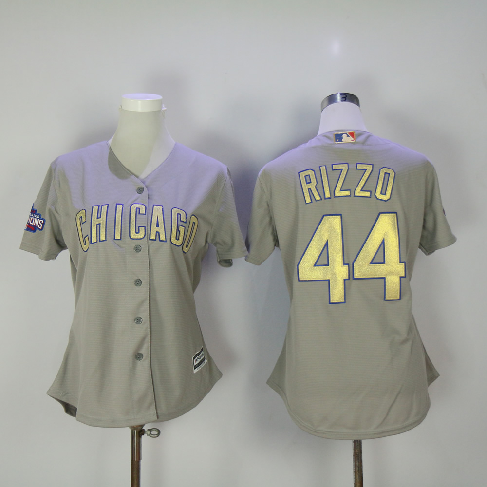 Women Chicago Cubs 44 Rizzo Grey Champion MLB Jerseys